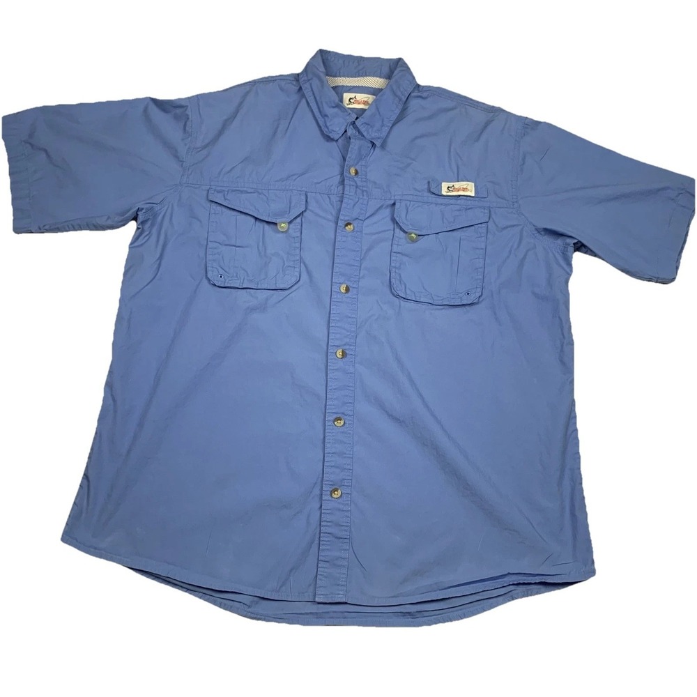 World Wide Sportsman Shirt Mens XL Blue Fishing Vented Button‎ Up